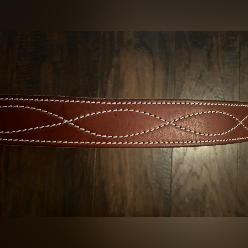 Men's Brown Leather Belt with White Stitching
